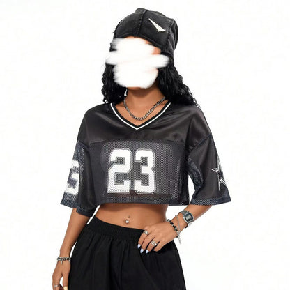 Women's Long Letter Pattern V-Neck T-Shirt