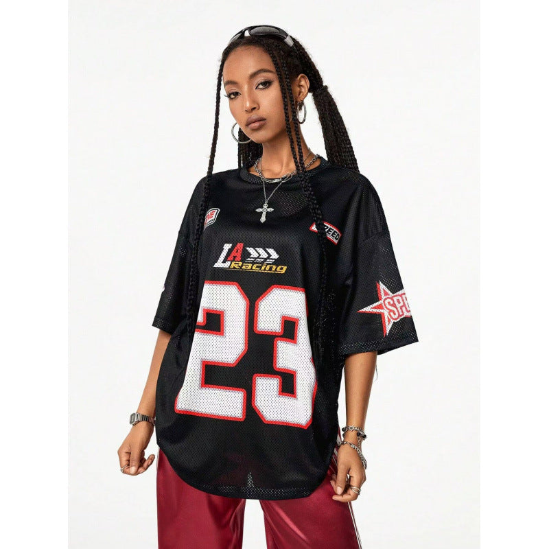 Women's Long Letter Pattern V-Neck T-Shirt