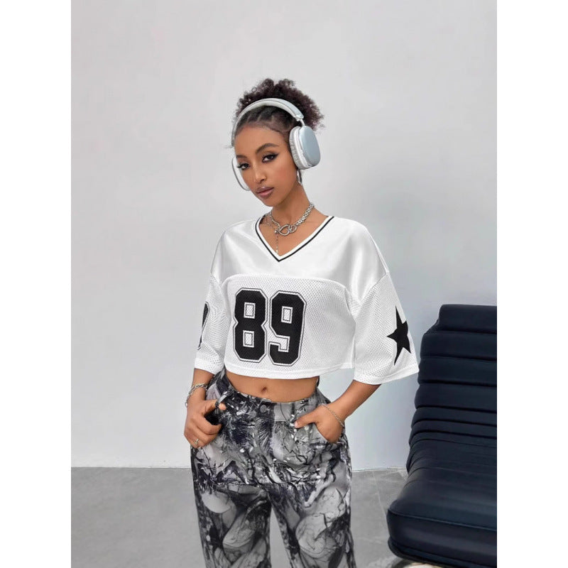 Women's Long Letter Pattern V-Neck T-Shirt