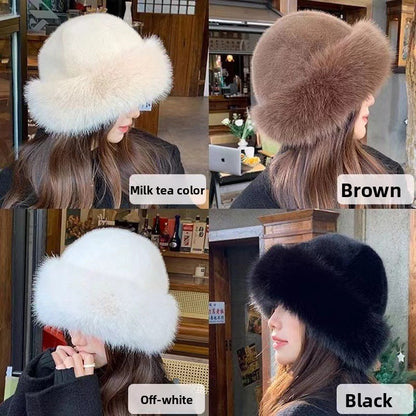 Thickened and warm faux fur fisherman's hat for women
