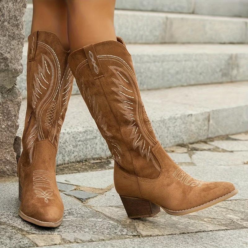 Women's Embroidered Cowboy Boots Pointed Toe Low Cut