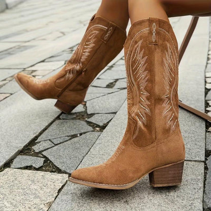 Women's Embroidered Cowboy Boots Pointed Toe Low Cut