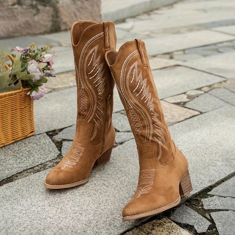 Women's Embroidered Cowboy Boots Pointed Toe Low Cut