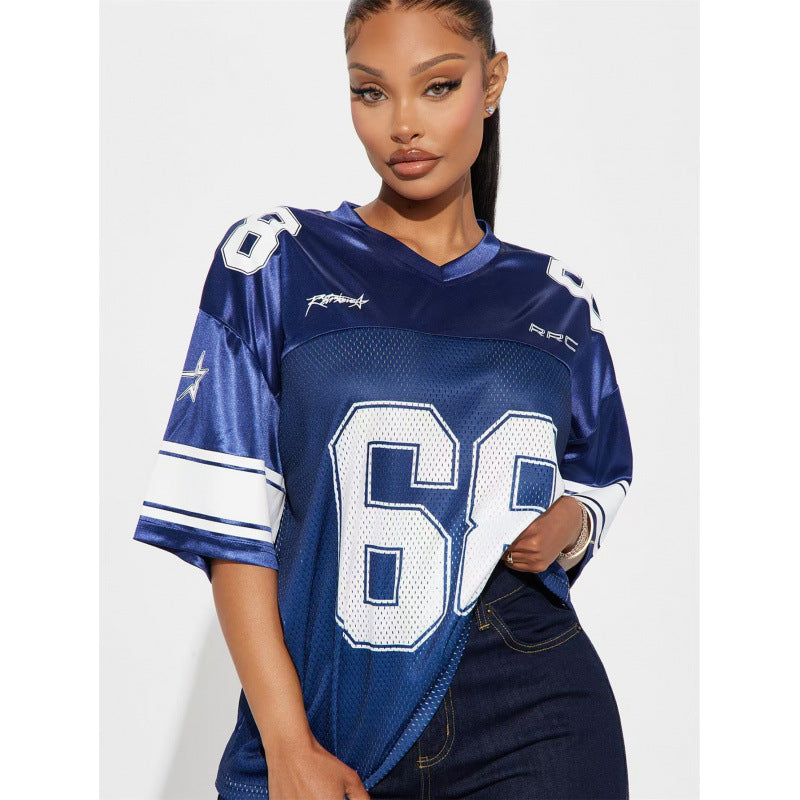 Women's Long Letter Pattern V-Neck T-Shirt