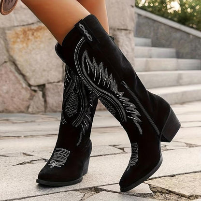 Women's Embroidered Cowboy Boots Pointed Toe Low Cut