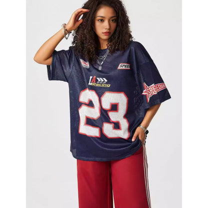 Women's Long Letter Pattern V-Neck T-Shirt