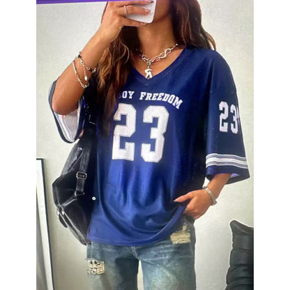 Women's Long Letter Pattern V-Neck T-Shirt