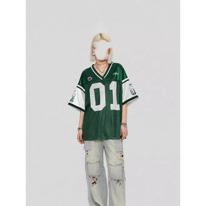 Women's Long Letter Pattern V-Neck T-Shirt