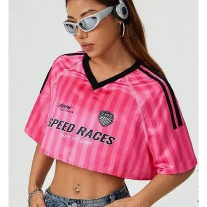 Women's Long Letter Pattern V-Neck T-Shirt